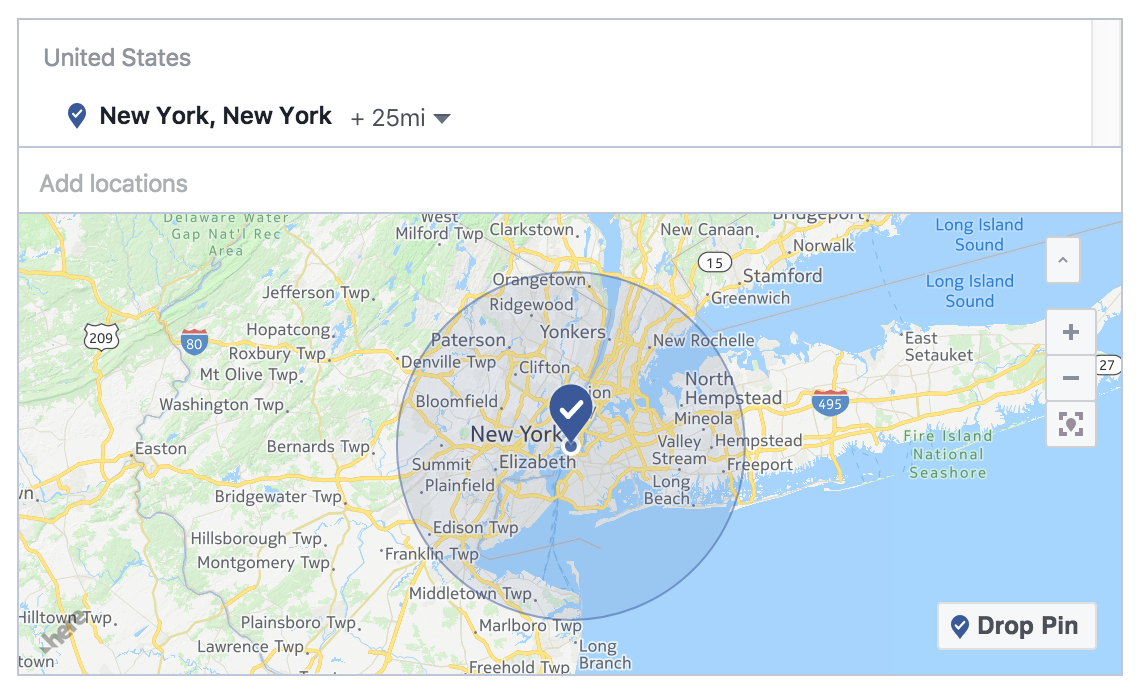Facebook location filter